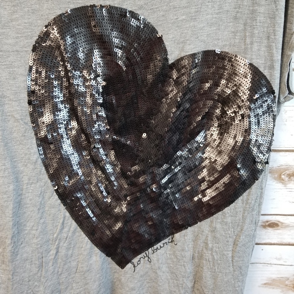 Tory Burch black sequin heart gray tee - Picture 3 of 8